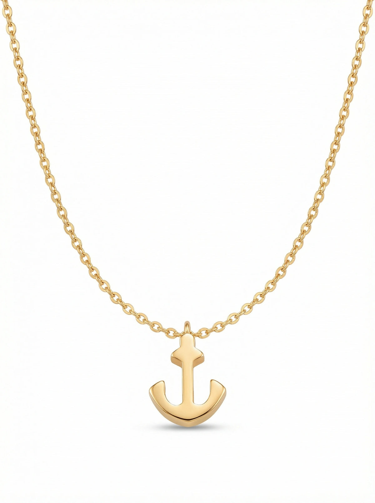 18k gold plated anchor necklace on a white background