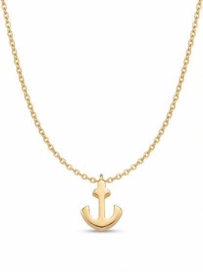 18k Gold plated anchor necklace on a white background