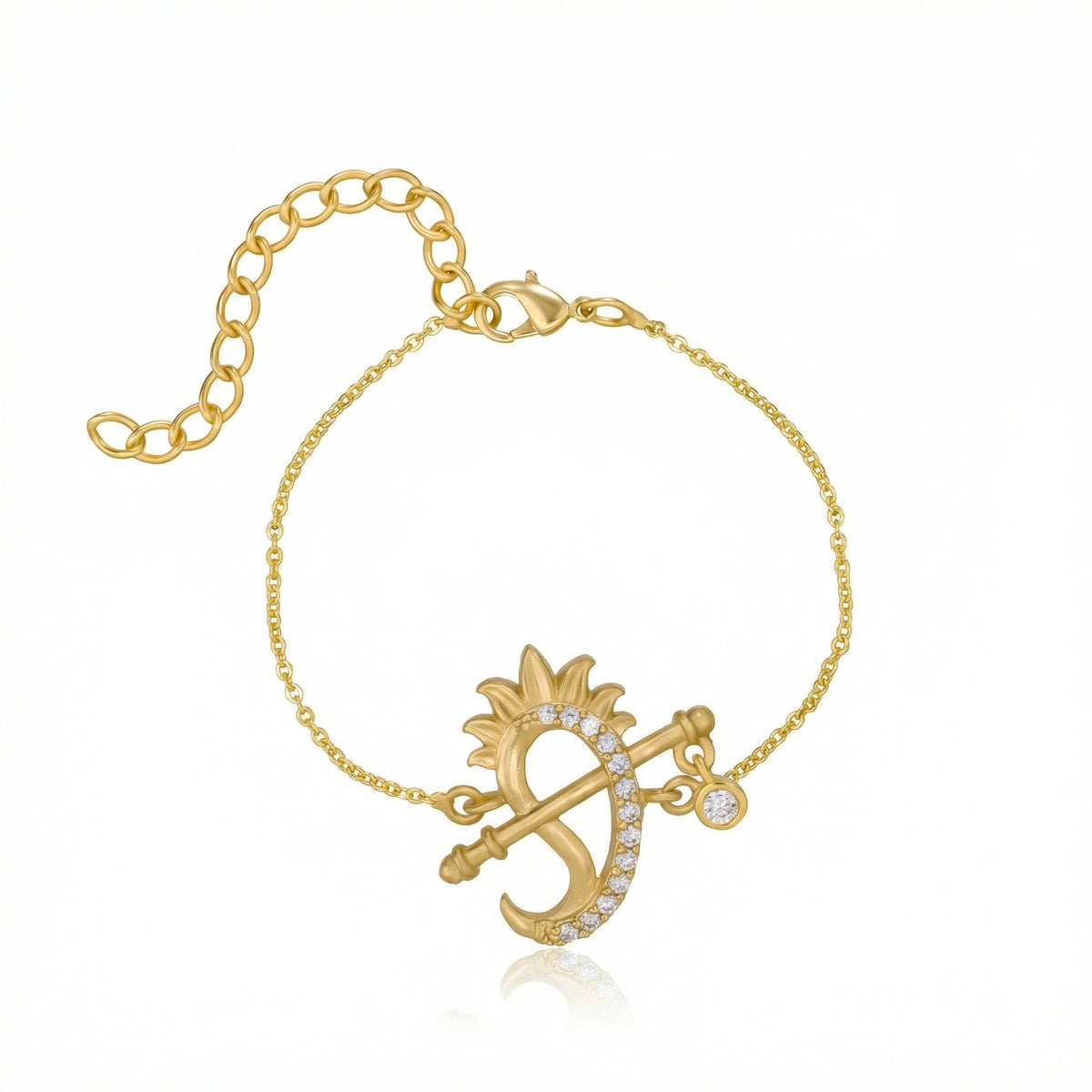 18k gold plated bracelet with a sun and anchor design on a white background