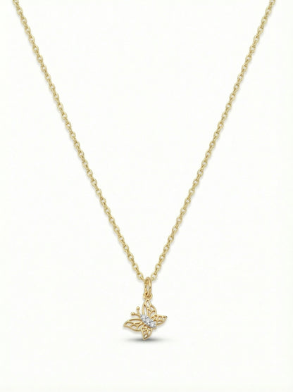 18k Gold plated butterfly necklace on a white background