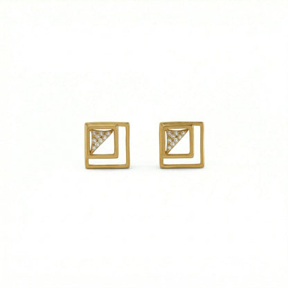 18k Gold plated square earrings with diamond accents on a white background