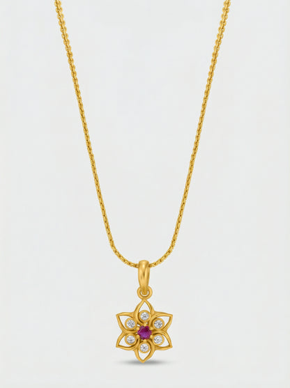 18k Gold plated necklace with a floral pendant on a light gray background