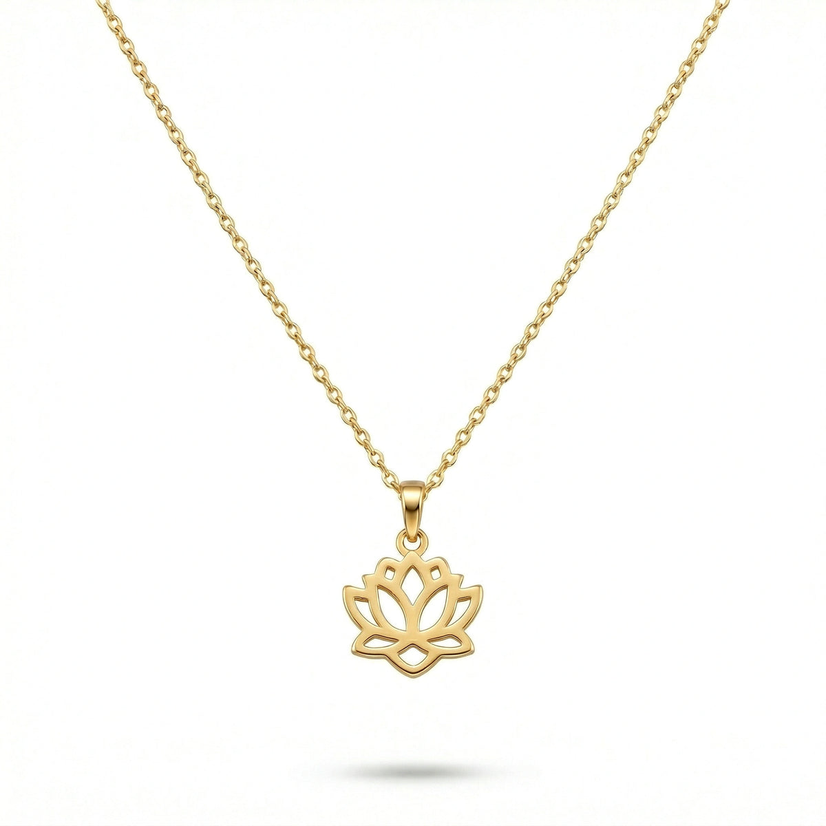 18k gold plated lotus flower necklace on a white background