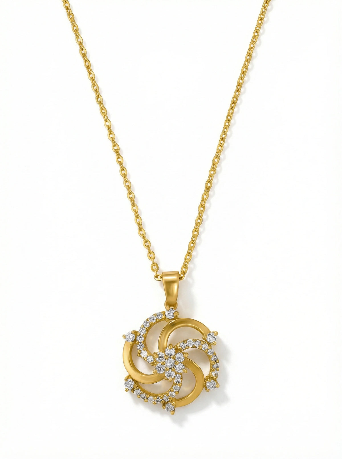 18k Gold plated necklace with a decorative pendant on a white background