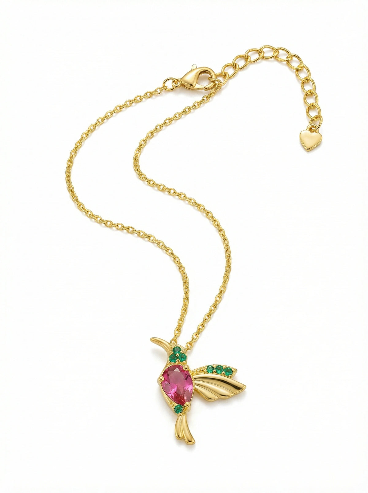 18k gold plated necklace with a pink gemstone pendant on a white background