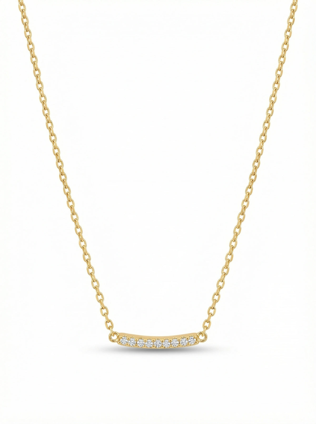 18k gold plated necklace with small diamonds on a white background