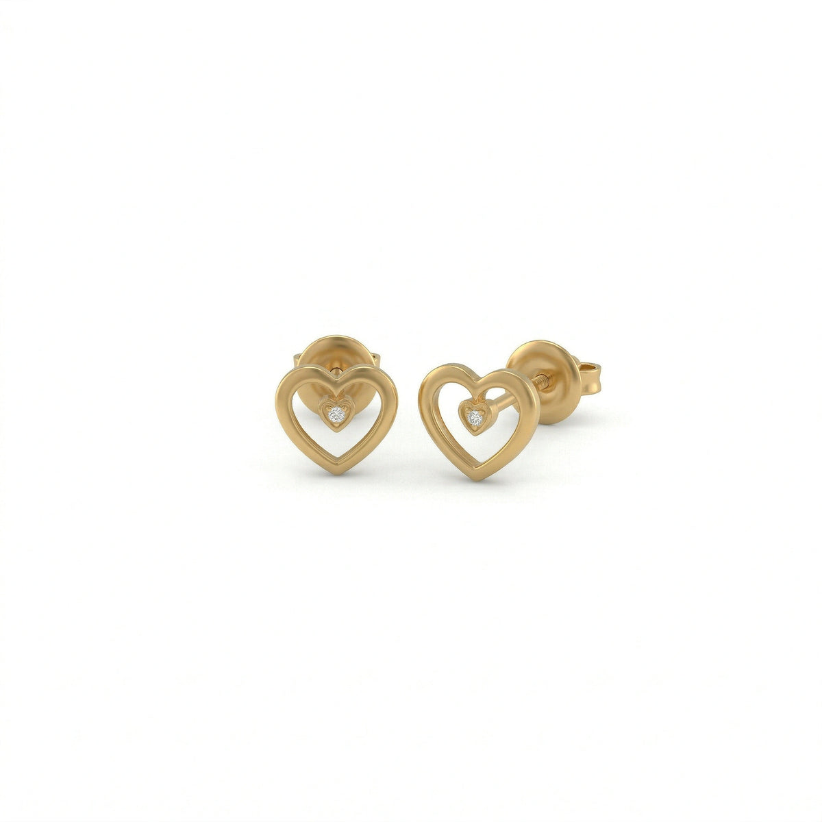 18k gold plated heart-shaped earrings on a white background