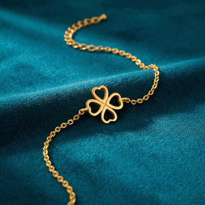 Lucky Heart Clover Bracelet – 18k Gold Plated Filigree Charm
