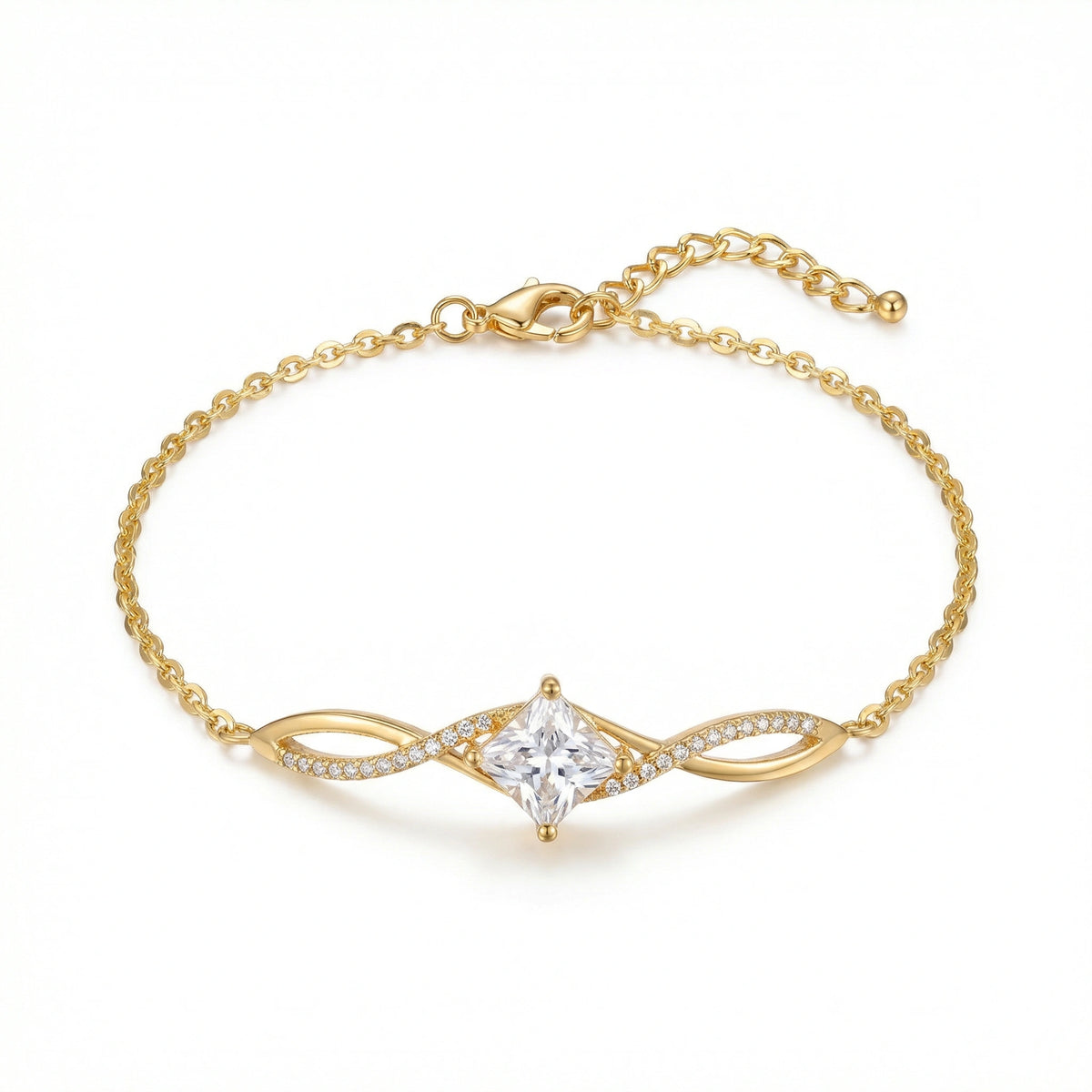 18k gold plated bracelet with a diamond on a white background