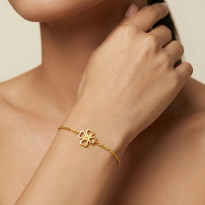 Lucky Heart Clover Bracelet – 18k Gold Plated Filigree Charm