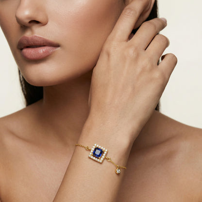 Midnight Azure Princess-Cut Halo Bracelet