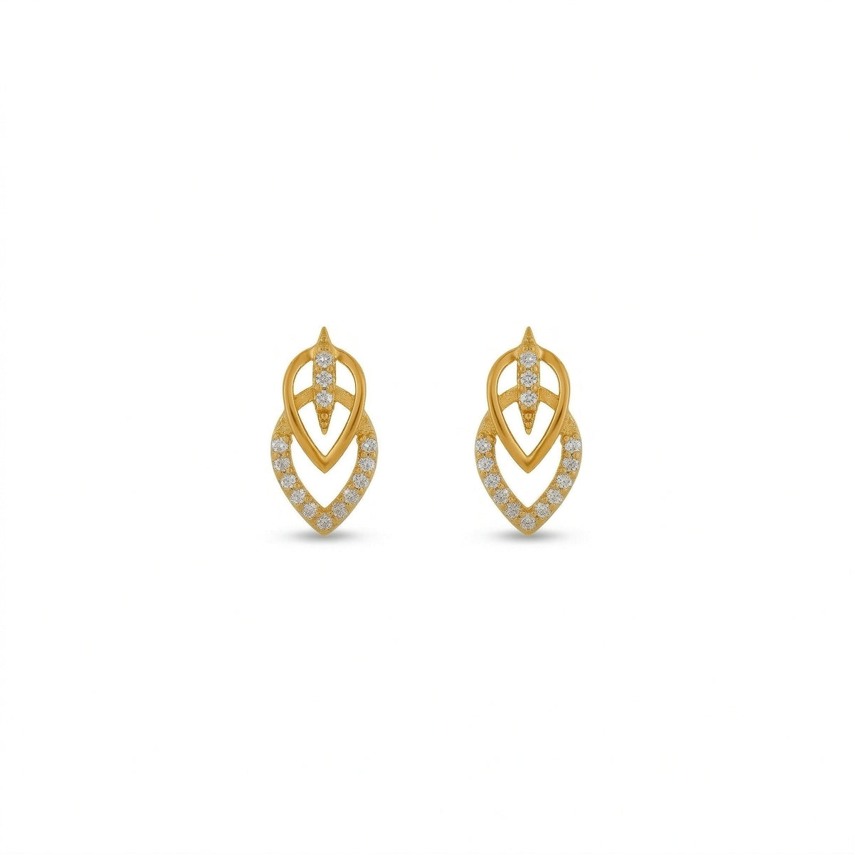 Pair of 18k  gold plated earrings with diamond accents on a white background