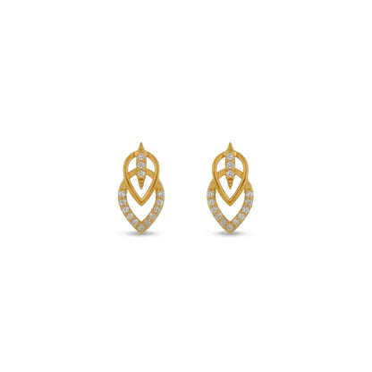 Pair of 18k  gold plated earrings with diamond accents on a white background