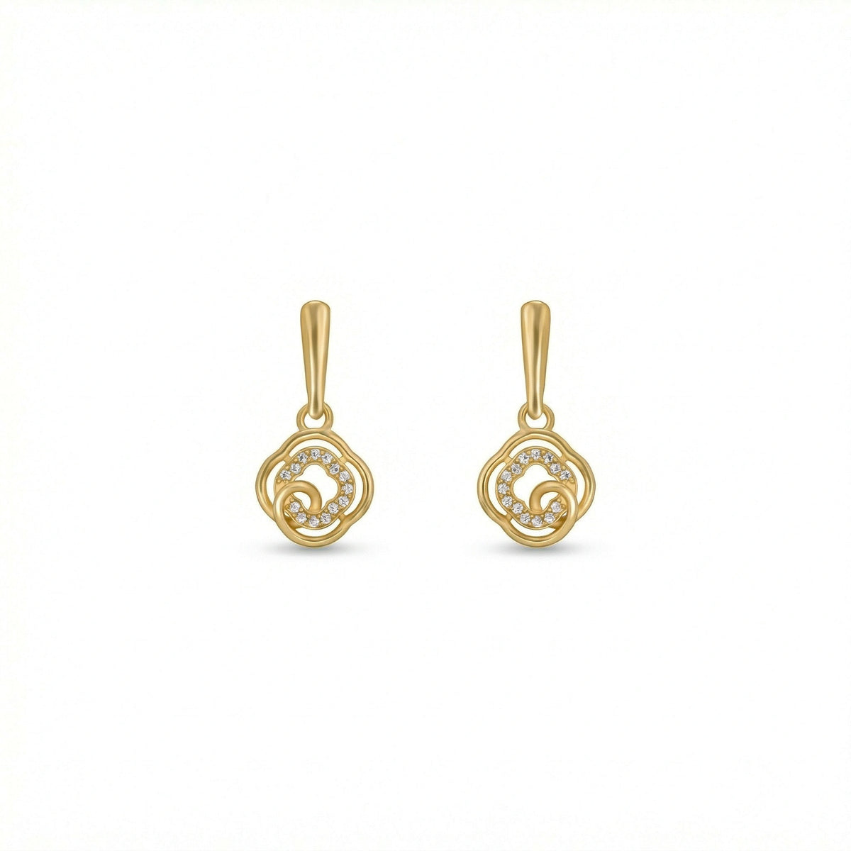 Pair of 18k gold plated earrings on a white background