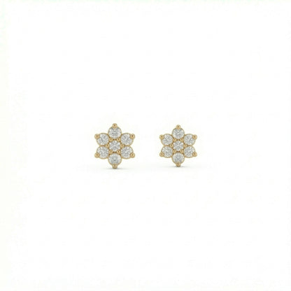 18K Gold Plated  flower-shaped earrings with clear stones on a white background