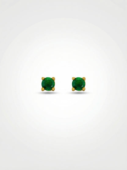 Pair of green gemstone earrings with 18k gold plated settings on a white background