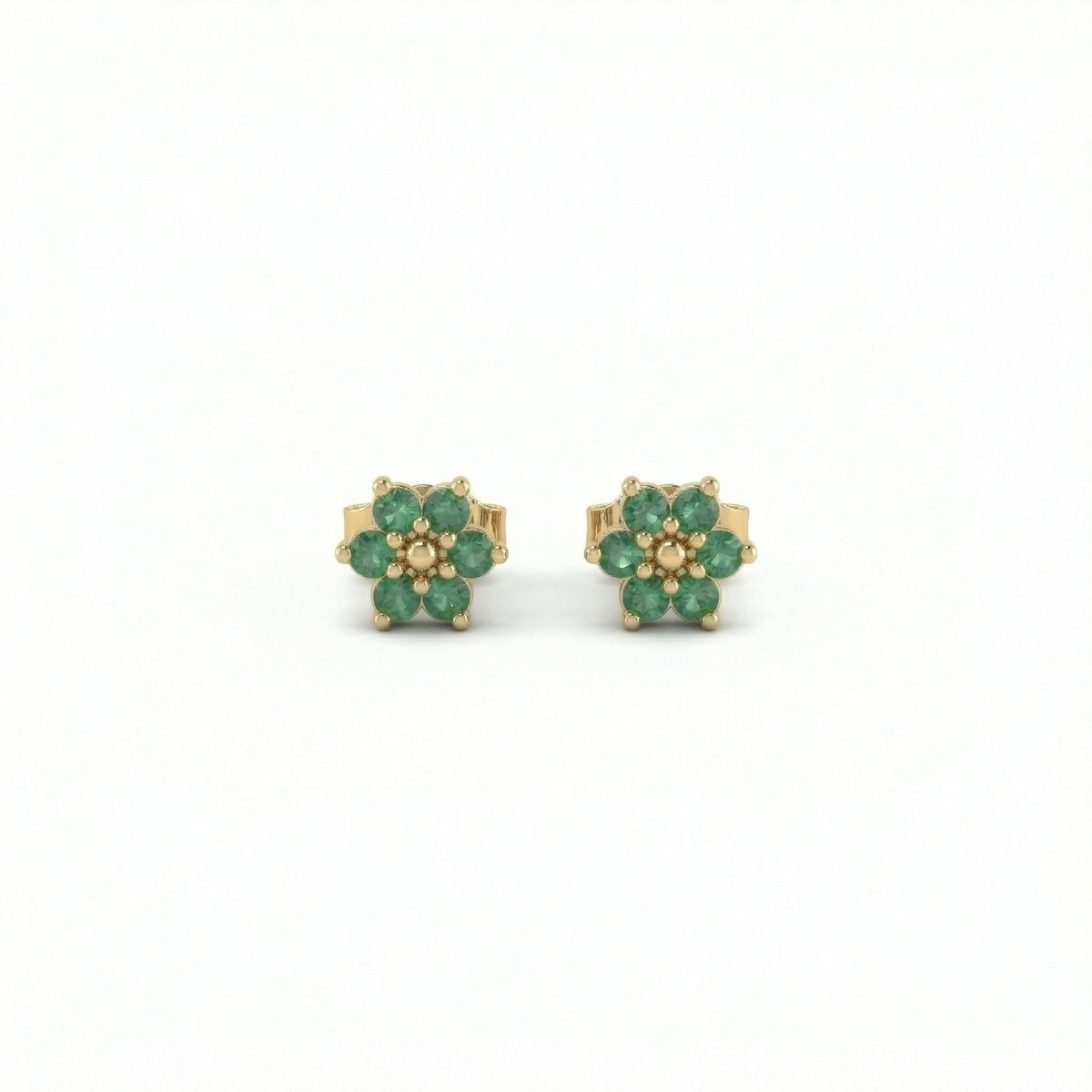 18k gold plate earrings with green gemstones on a white background