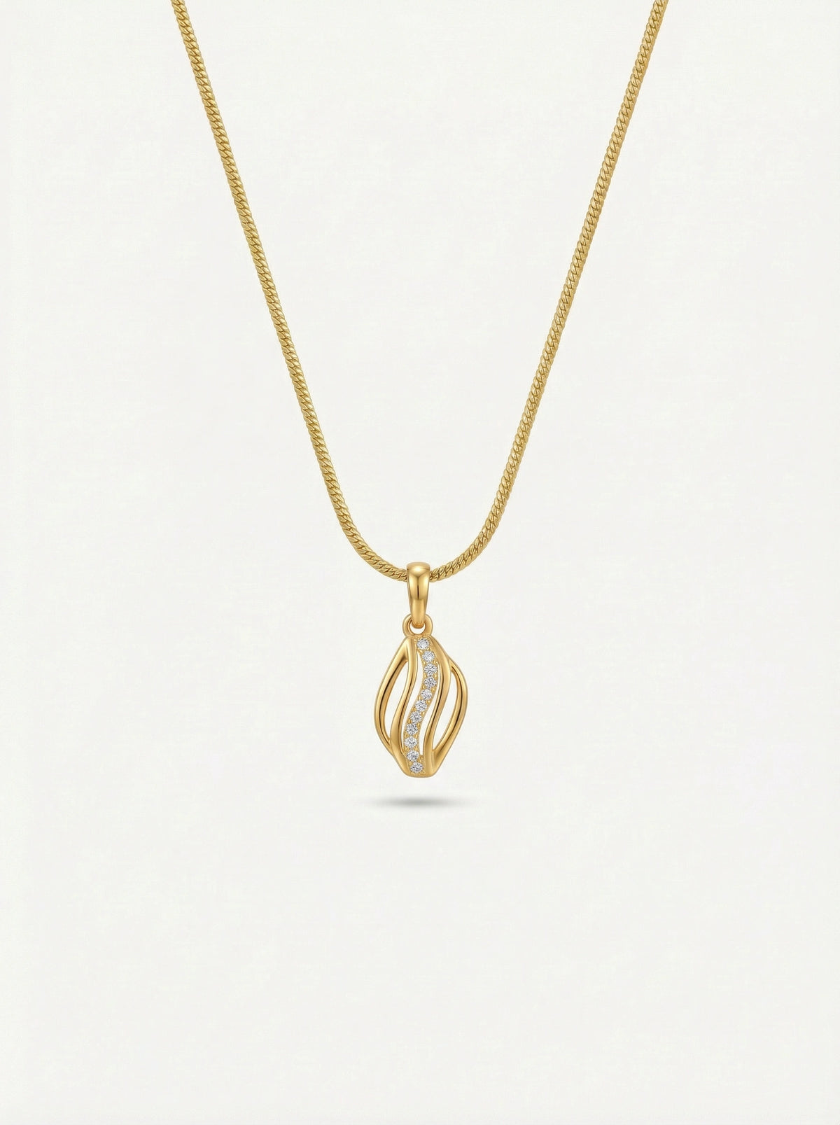 18k gold plated  necklace with a diamond pendant on a light gray background