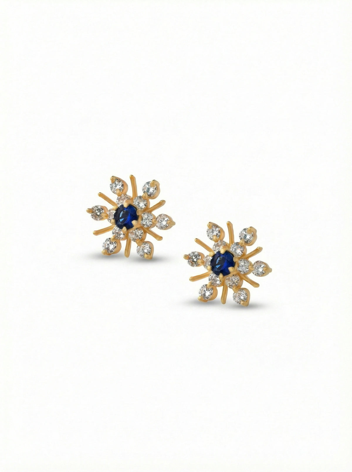18k gold plated earrings with blue gemstones on a white background