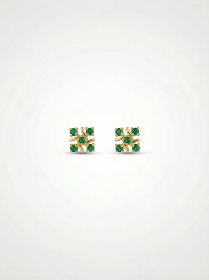 18k gold plated earrings with green gemstones on a white background