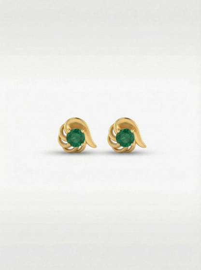  18k Gold plated earrings with green gemstones on a white background