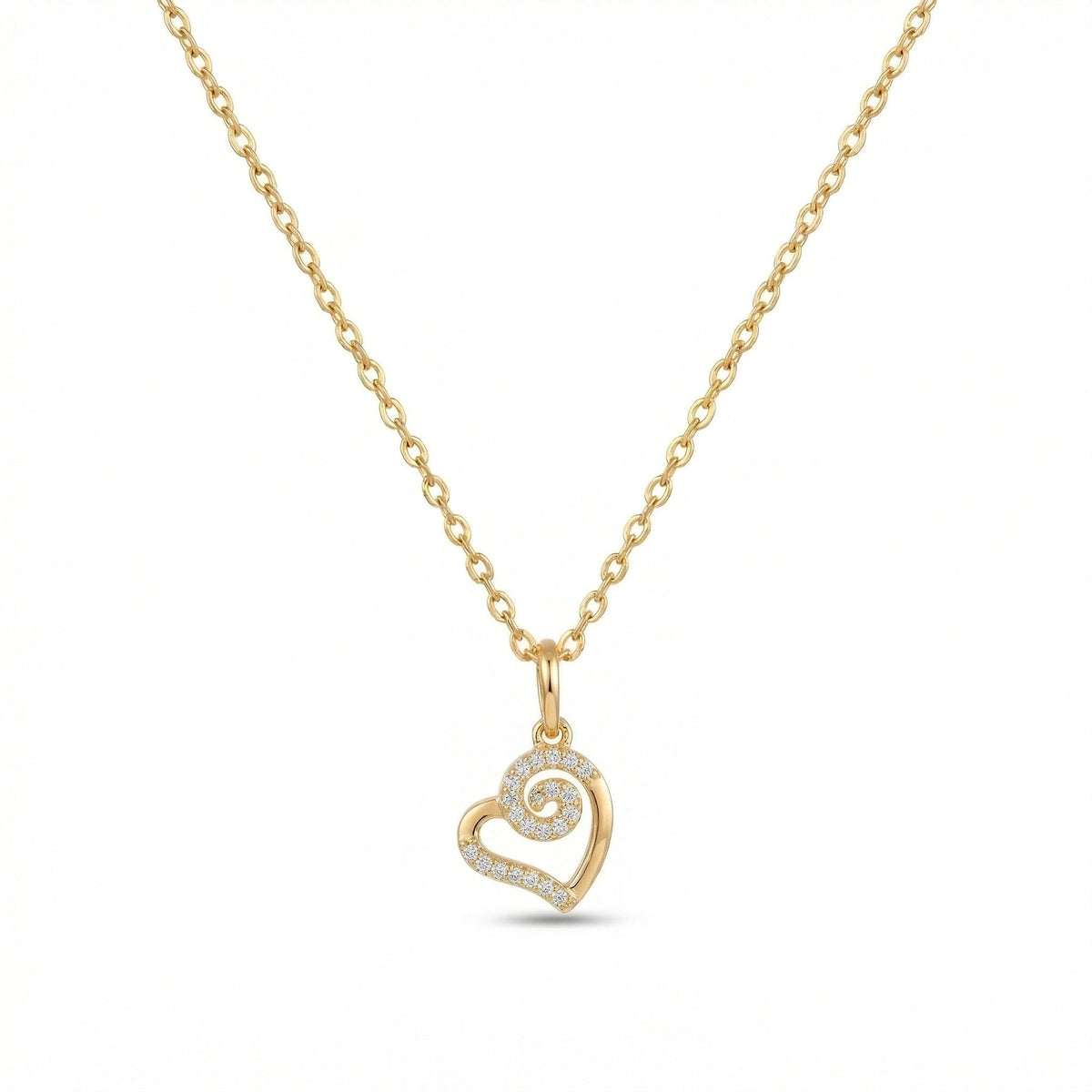18k gold plated necklace with a heart-shaped pendant on a white background