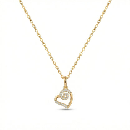 18k Gold plated necklace with a heart-shaped pendant on a white background