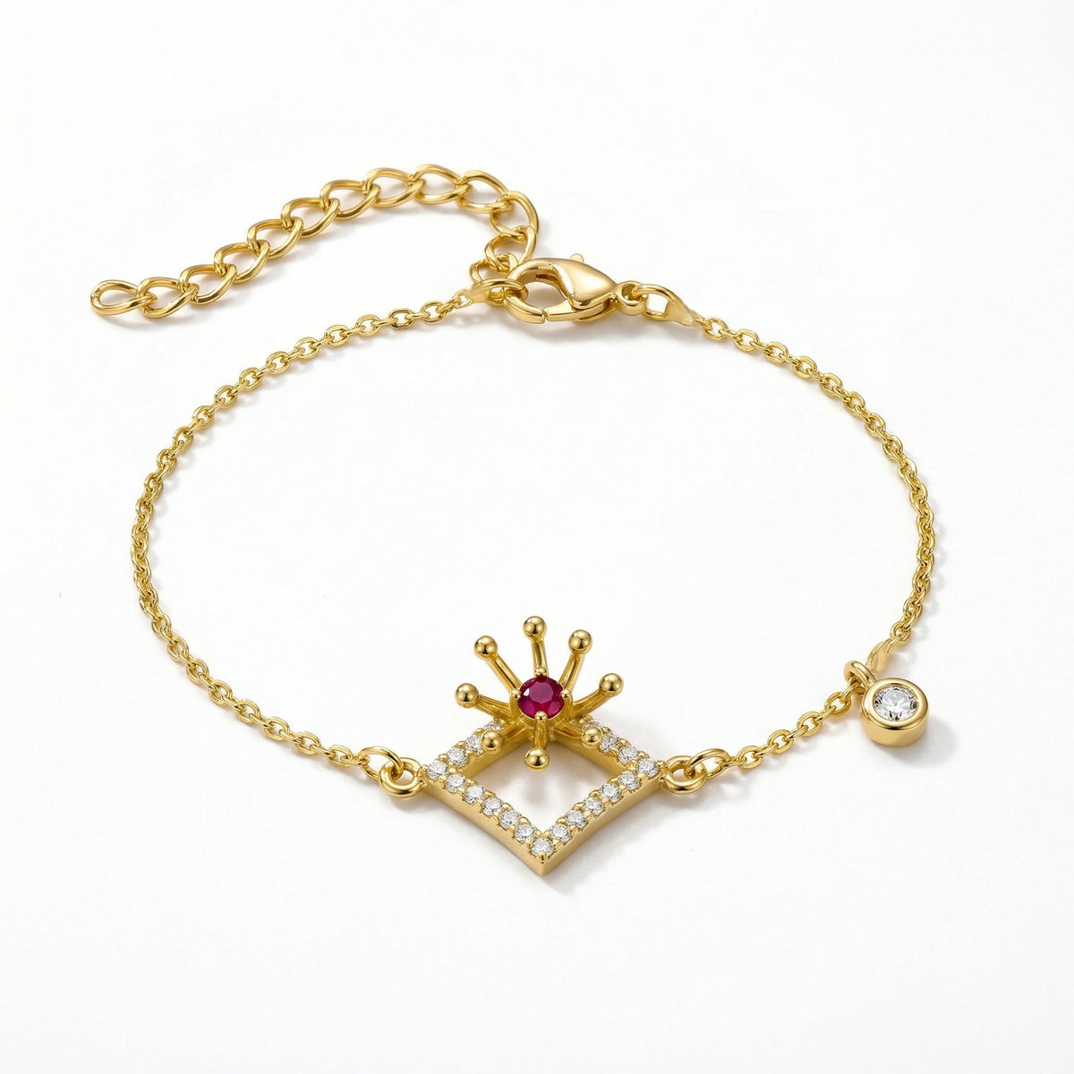 18k gold plated bracelet with star-shaped clasp and gemstones on a white background