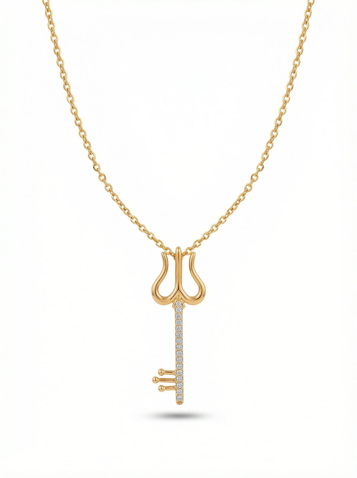 18k gold plated necklace with a key-shaped pendant on a white background