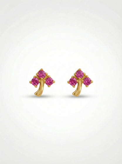 18k Gold plated  earrings with pink gemstones on a white background