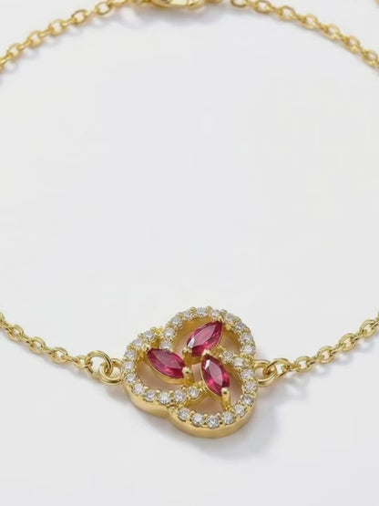 Rose Blush Garnet & Pavé Diamond Infinity Bracelet l18K plated