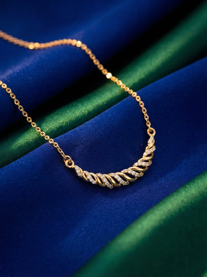 18k Gold plated necklace with a twisted design on a blue and green gradient background