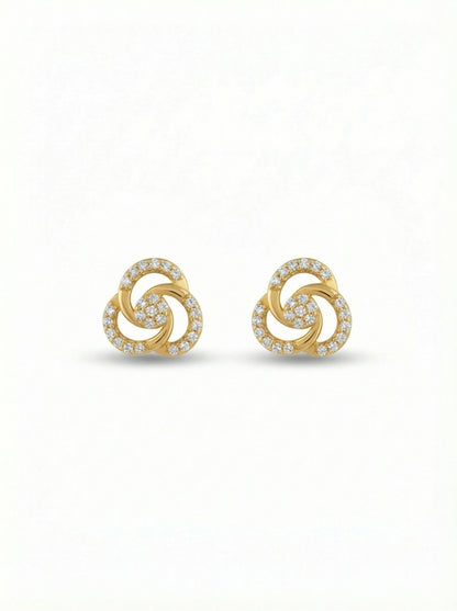 Pair of 18k gold plated earrings with a spiral design on a white background