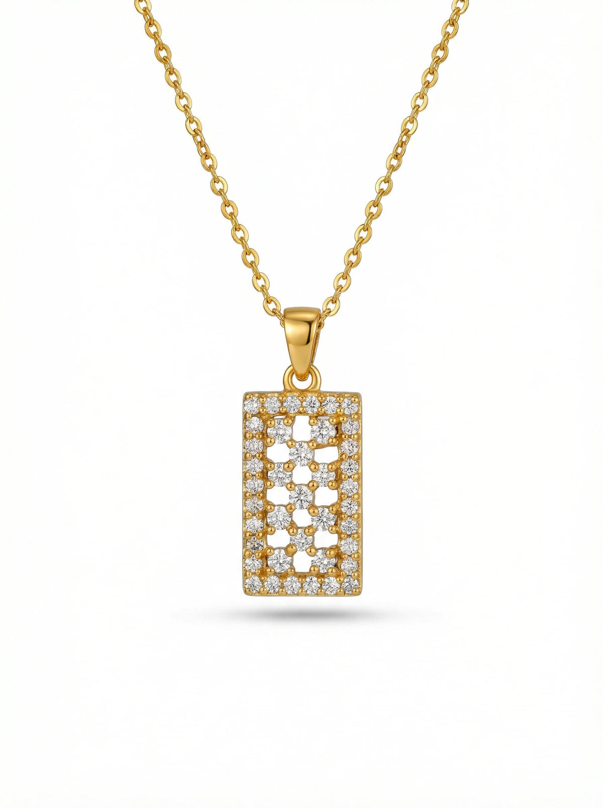 18k gold plated pendant necklace with diamond accents on a white background