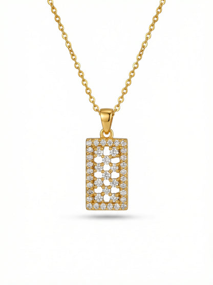18k Gold plated pendant necklace with diamond accents on a white background