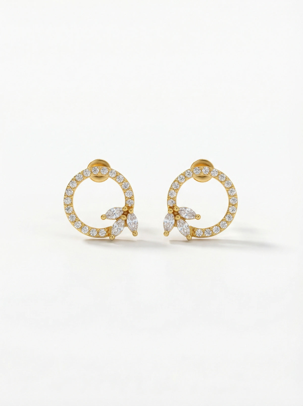 18k gold plated hoop earrings with clear gemstones on a white background