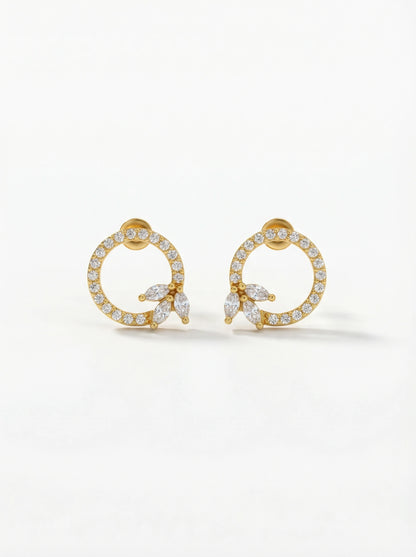 18k Gold plated hoop earrings with clear gemstones on a white background