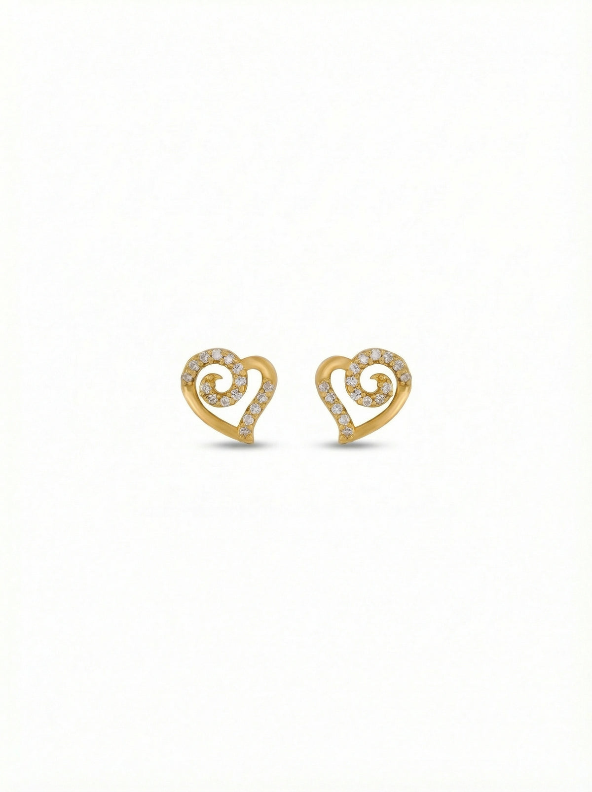 Heart-shaped 18k gold plated earrings on a white background