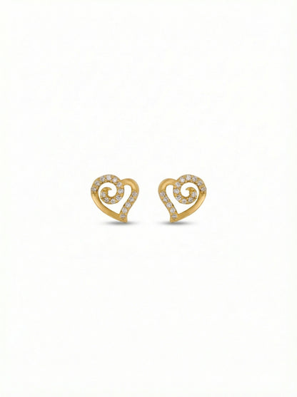 Heart-shaped 18k gold plated earrings on a white background