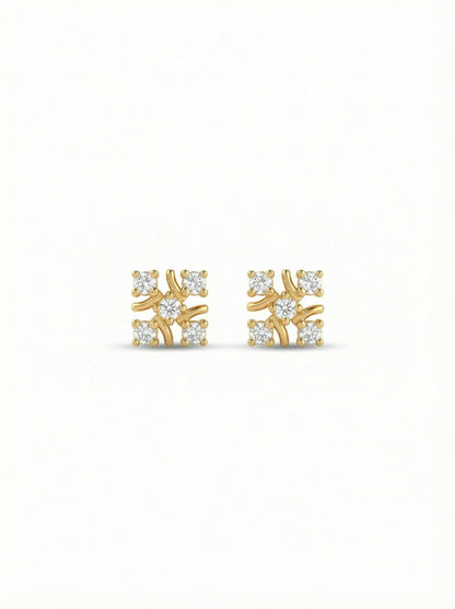 18k Gold plated earrings with diamond accents on a white background