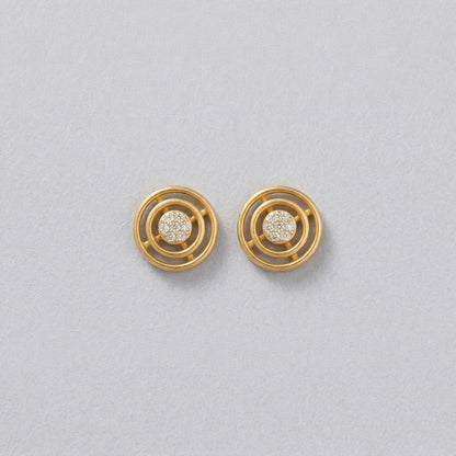 18k Gold plated earrings with circular design on a light gray background