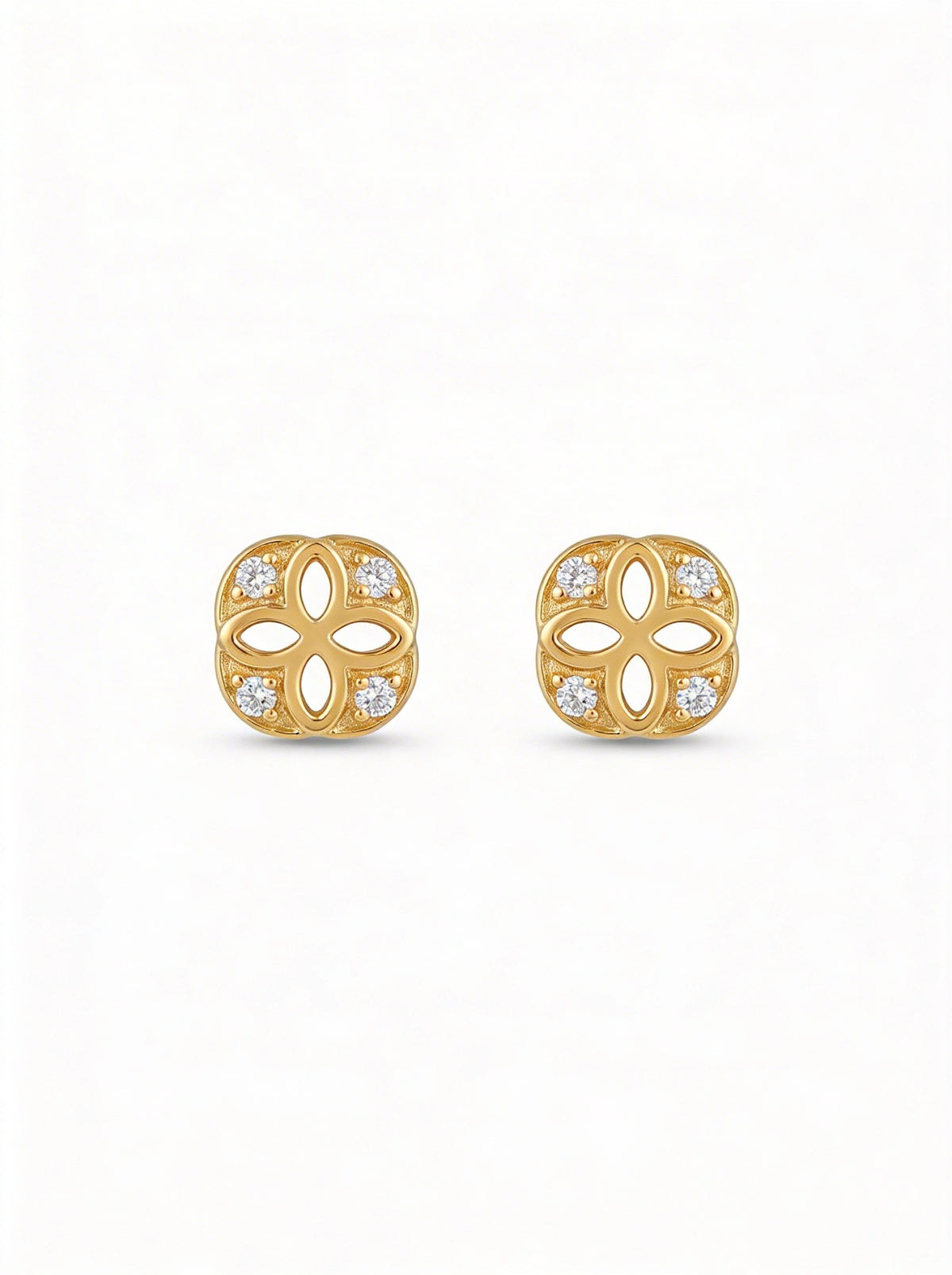 18k Gold plated earrings with diamond accents on a white background