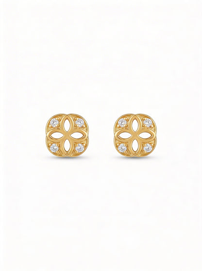 18k Gold plated earrings with diamond accents on a white background