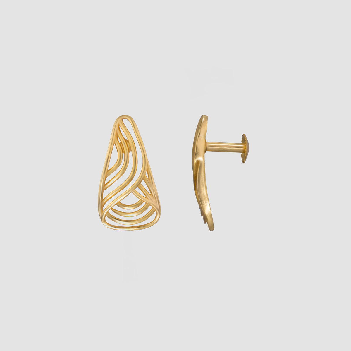 18k gold plated wireframe earrings on a light gray background